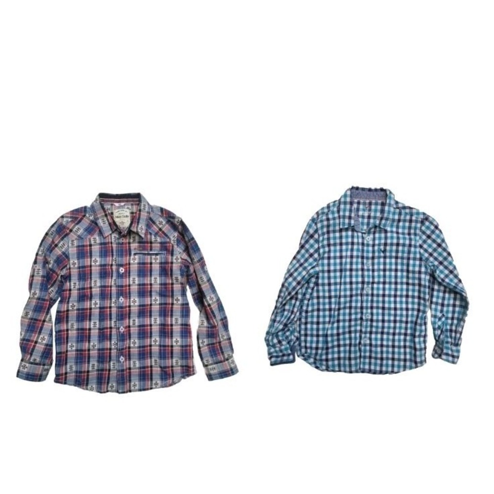 Allen Solly Boys  Button Up Shirt XS 5-6 Blue Check Long Sleeves Lot Of 2